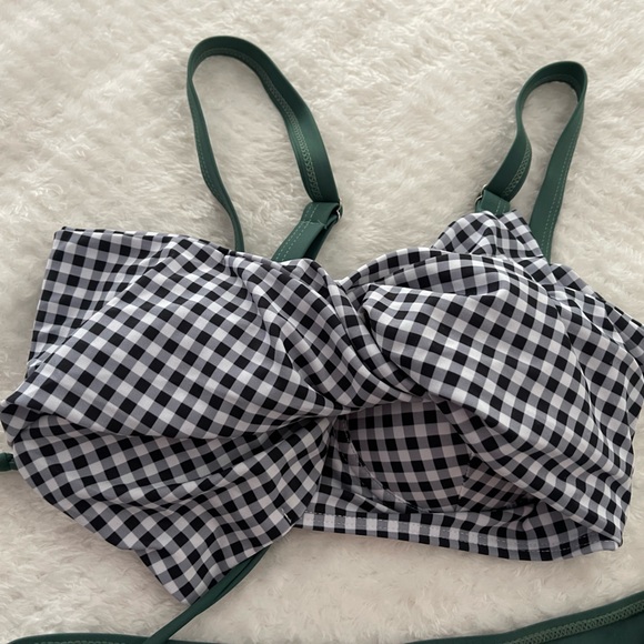 Women’s Olive Green Push Up Gingham Bikini Swimsuit - Picture 2 of 4